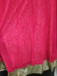 Elegant Pink &amp; Gold Anarkali Dress