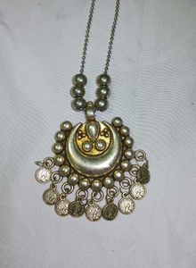 ethnic oxidised silver w Coin Pendant Necklace