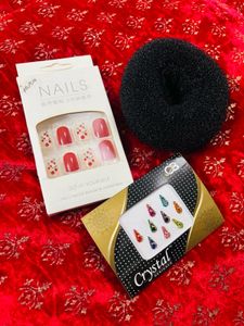 Black Hair Bun Maker Combo with  nails a