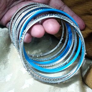 Combo Of Silver Blue And Silve Red Bangle Set