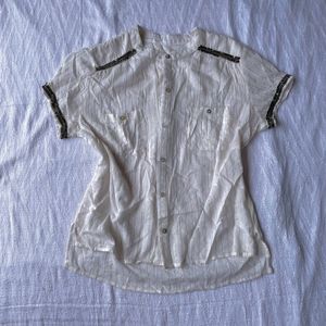 Vintage Y2k Bead Embellished White Shirt Top