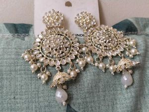 Statement Mirror &amp; Pearl Jhumka Earrings