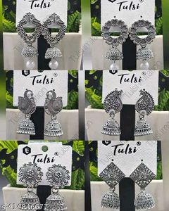 Silver Jhumka Earring Combo Of 6 🤍