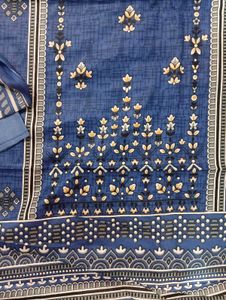 Blue Printed Salwar Kameez Fabric
