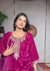 Velvet Embroidered Kurta Set