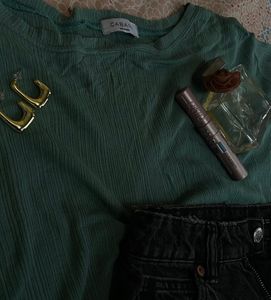 “Sage Mist Crinkle Oversized Crop Top”