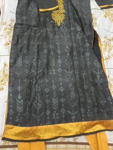 Grey And Mustard Kurta Set