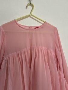 Pink Flared Sleeve Blouse