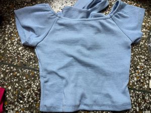 Cute Light Blue Tie Front Top