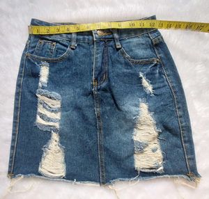 Distressed Denim Mini Skirt
