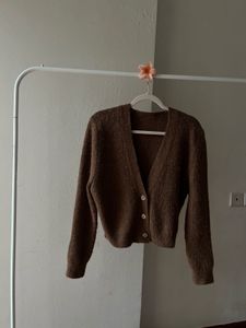 Mohair Blend Brown Buttoned Down Cardigan