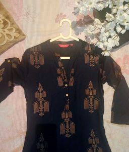 MORPANKH Navy Blue With Gold Design KURTHI - XS