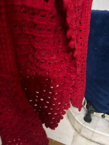 Red Knit Crochet Cardigan