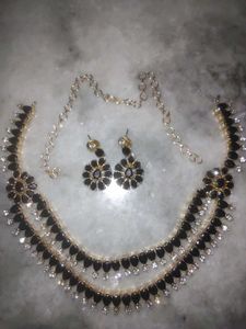 Elegant Black Stone Necklace &amp; Earring Set