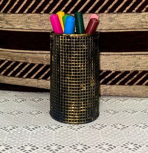 Mosaic Gold &amp; Black Cylinder Vase