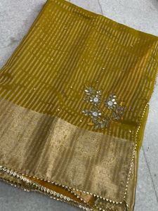 Elegant Olive Green & Gold Saree