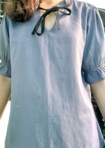 Blue Ruffle Neck Blouse
