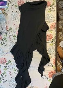 Ruffle tube Chic Black Asymmetrical Dress
