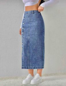 Denim Blue Button-Front Skirt