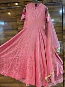 sale ⚡️💥peach with red tread work flowers work floral frock
