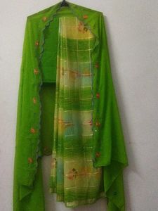 Lush Green Floral Unstitched Suit l Double Shade