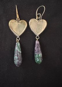Natural Ruby zoisite  Heart Drop Earrings