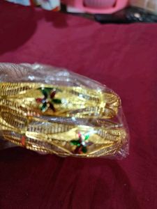 Gold Enamel Design Two Bangle Set 2.8 Size