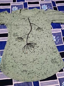 Olive Green Floral Long Sleeve Top