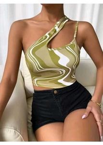 Asymmetrical Patterned Crop Top
