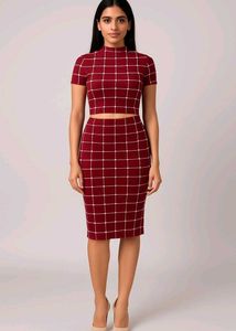 Chic Checkered Co-ord Set With Pencil Skirt