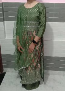 Olive Green Embellished Salwar Suit