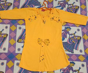 Casual 3/4 Sleeve Solid Women Yellow Top