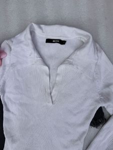 Ribbed Long Sleeve White Top