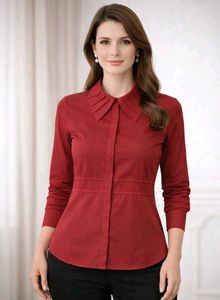Orsay Wine Red Pleated Collar Top with Front Seam✨