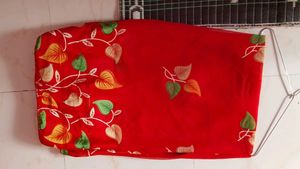 Red Leaf Print Saree with blouse piece unused