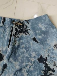 Blue &amp; Black Abstract Print Midi Skirt