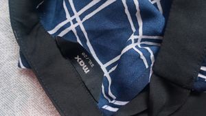 Blue Plaid Tie-Neck Top