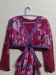 Floral Print Prink Dress Waist Cut