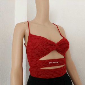 Crochet Red Backless Top