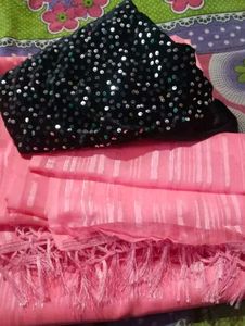 Elegant Peach &amp; Black Saree