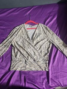 Animal Print Wrap Blouse