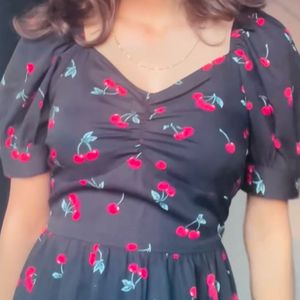 Cherry Print Puff Sleeve Dress