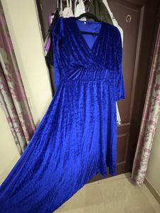 A Scintillating Velvet Blue Party wear Gown