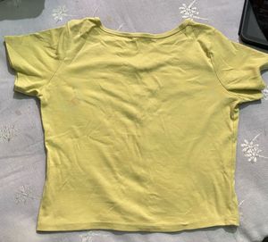 Yellow Button-Front Crop Top