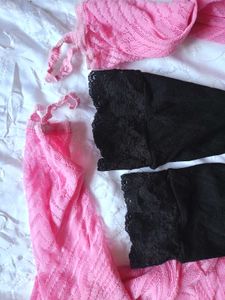 combo Pink Crochet stockings