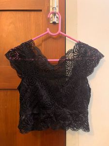 Black Lace Crop Top – Padded | Free Size