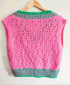 Pink Knit V-Neck Vest size-38-40