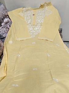Yellow Cotton Chikkanari Kurta