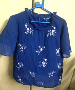 Blue Floral Embroidered Top