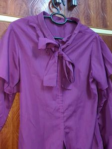 Purple Tie-Neck Blouse